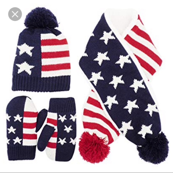 RED WHITE AND BLUE SCARF AND MITTEN SET - Picture 4 of 5